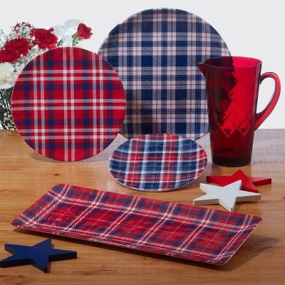  Set Of 6 Patriotic Plaid Melamine Salad/Dining Plates - Certified International