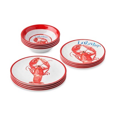  Certified International 12pc Beach House Lobster Melamine Dinnerware Set