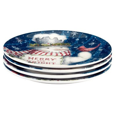  Certified International Set Of 4 Snowman Greetings Dessert Plates