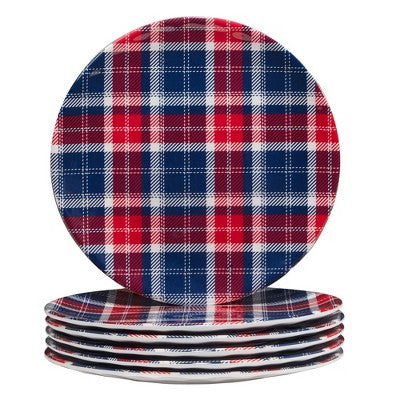  Set Of 6 Patriotic Plaid Melamine Salad/Dining Plates - Certified International