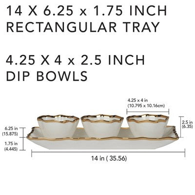  Certified International 4pc Regency Tray And Condiment Bowls Gold