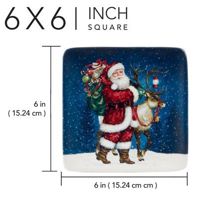  Certified International Set Of 4 Santa's Secret Canape Plates