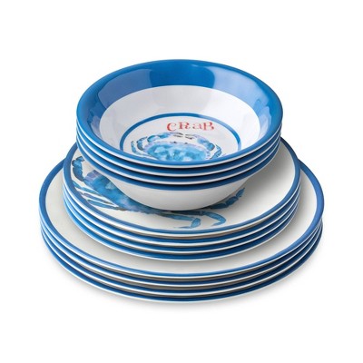  Certified International 12pc Beach House Crab Melamine Dinnerware Set