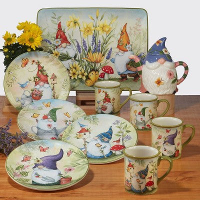 Set Of 4 Garden Gnomes Assorted 18oz Mugs - Certified International