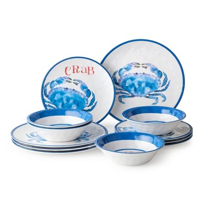  Certified International 12pc Beach House Crab Melamine Dinnerware Set