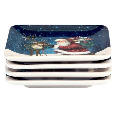  Certified International Set Of 4 Santa's Secret Canape Plates