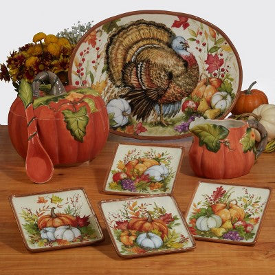  Certified International Set Of 4 Harvest Blessings Canape Plates