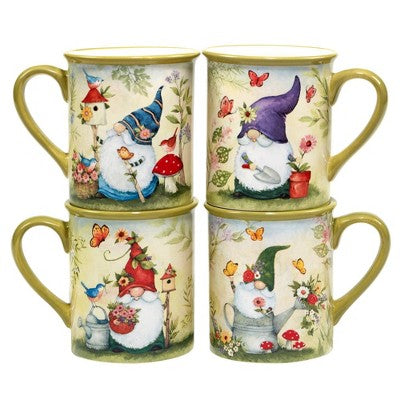  Set Of 4 Garden Gnomes Assorted 18oz Mugs - Certified International