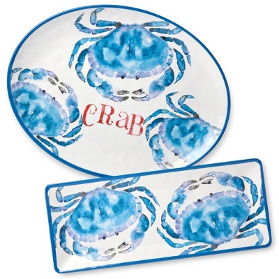  Certified International 2pc Beach House Crab Melamine Platter Set