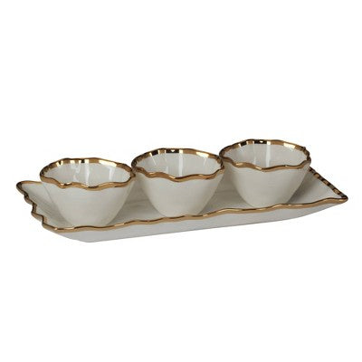  Certified International 4pc Regency Tray And Condiment Bowls Gold